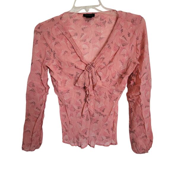 Y2K The Limited Women Silk Blouse Size M Pink Sheer Lined Front Bow Soft Spring - Picture 1 of 8
